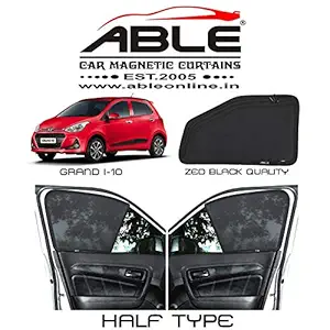 Able Zed Black Half Car Magnetic Sun Shade Curtains for Hyundai Grand I-10 Set of 4