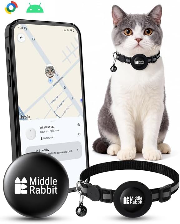 GPS para Gatos Android con Collar – Localizador GPS para Gatos sin Suscripción, Mini Cat Tracker Tag Ligero, Collar GPS Gato Ajustable