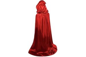 HAPNBCELE Red Cape Adult Hooded Cloak Men Women Satin Witch Vampire Costume for Medieval Renaissance Halloween Cosplay Costume