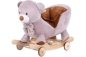 MOOVKEE. Schaukeltier Baby ab 1 Jahr – Plüsch Teddybär Schaukelpferd für Kinder bis 25 kg – mit Schaukel und Rollfunktion - Macht Tiergeräusche - mit Sicherheitsgurten - sorgt für Ausgeglichenheit