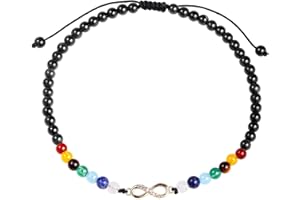 Jewboo Black Obsidian with 7 Chakra Infinity Beach Anklet Bracelet for Women Foot Worry Stone Relife Anxiety Jewelry Healing Crystals and Gemstones (8.5-10 Inches)