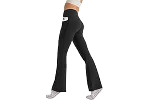 Glacspyg Damen Hose mit Taschen Yogahose Freizeit Jogginghose High Waist Sporthose Elastische Weite Bootcut Jazzpants