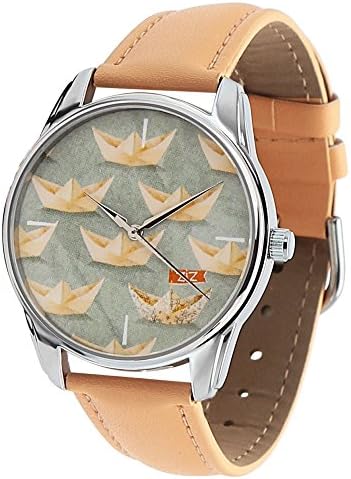 ZIZ Sea Ship Cream Watch Unisex Wrist Watch, Quartz Analog Watch with Leather Band