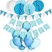 Produktbild TopDeko Geburtstagsdeko Jungen, Geburtstag Dekoration Blau mit 6pcs Wabenbälle, 30pcs Große Geperlte Ballons, 1 Set Happy Birthday Banner, 1 Set Wimpel Banner (Blau)