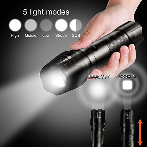 Taschenlampe LED T6 wiederaufladbare Zoombar Handlampe 5 Leuchtmodi wasserdicht Camping Lampe - 3
