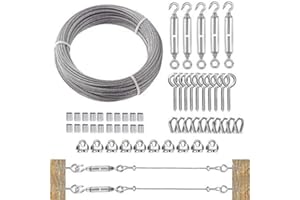 TooTaci 3mm Edelstahlseil Set, 30M/3mm Edelstahl Drahtseil Spanndraht 7×7, M6 Seilspanner Edelstahl Set, Stahlseil mit ösen, Seilspanngarnitur für Hängen, Gardinen seil, Rankhilfe Seilsystem