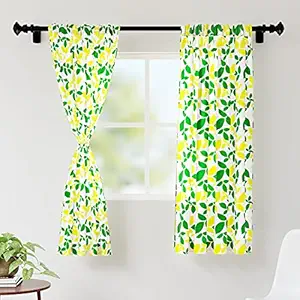 Encasa Polyester Leaves Printed Window Curtains with Tie Back (Multi, 5 feet) -Pack of 2