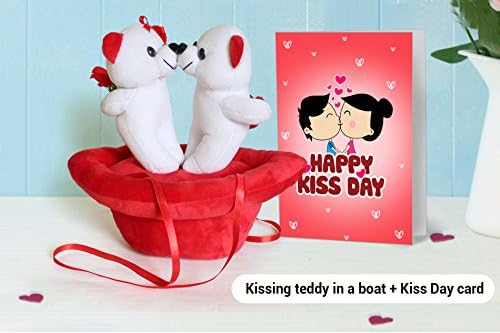 TIED RIBBONS Valentine Girlfriend Wife Girls - Gift Pack (Kissing Teddy in a Boat with Kiss Day Card)