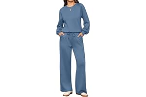 Totatuit Conjunto deportivo mujer sweatshirt cuello redondo pantalón ancho con cordón y bolsillos cómodo casual