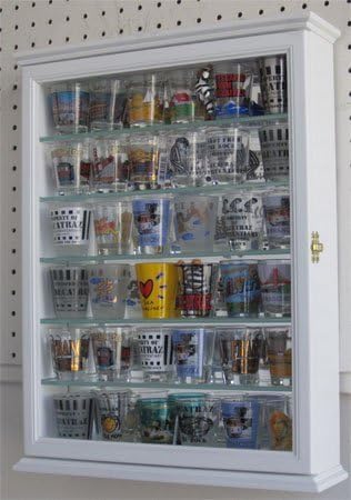 DisplayGifts SCD06B-WH Shot Glass Display Case Wall Curio Cabinet, Solid Wood by DisplayGiftsCOM