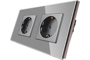 CNBINGO Glas Schuko Steckdose unterputz, Doppelsteckdose Grau, Wandsteckdose zweifach mit Glasrahmen