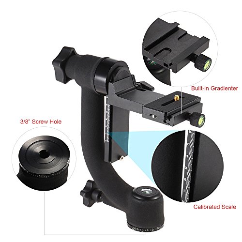 Andoer Metales Pesados Cardán Gimbal Cabeza del Trípode con Estándar Placa de Liberación Rápida para Cámara Réflex Digital Teleobjetivo (Max.Load a 20 kg / 44 Libras)