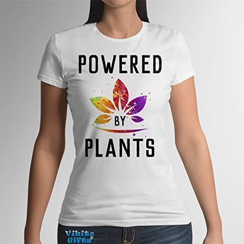 Vegan T Shirt Womens Vegetarian Tee Powered by Plans Watercolor Art Print Tshirts