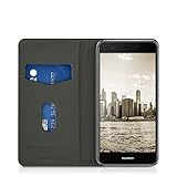 kwmobile Hülle für Huawei Nova - Bookstyle Case Handy Schutzhülle Textil mit Kunstleder - Klapphülle Cover Stoff Kariert Design Beige Weiß Schwarz - 
