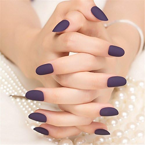 Goldenssy 24Pcs/Lot Full Cover False Fake Nail Artificial Mat Effect Ultra Thin Breathable Long French Style Elegant Dark Purple