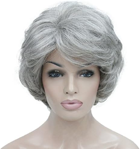 Women's Short Curly Wavy Wig Golden Blonde mix blonde Synthetic Hair Full Wig #51 Silver Grey