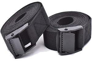 KASTWAVE Direct Ratchet Tie Down Straps, Heavy Duty Lashing Straps Adjustable Cam Buckle Tensioning Belts for Motorcycle, Cargo, Trucks,Trailer,Luggage- 3M x 25mm Black 2 Pack