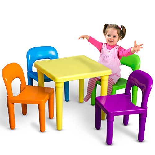 OxGord Set di Tavolo e sedie per Bambini e Bambini |, 4 sedie e 1 Tavolo attività Arte Artigianale Studio in plastica - Salotto - Tavolo da Picnic - Set di apprendimento educativo - Senza BPA