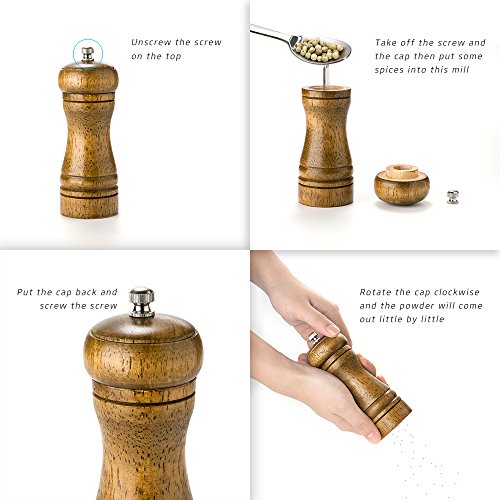 Eicheholz Pfeffermühle Salzmühle Gewürzmühle FOXAS mit Keramik Mahlwerk 2er-Set (8-inch& 5-inch) - 6