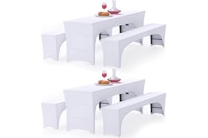 Alishomtll Set di 3 copri-tavolo da birra, elasticizzati, per tavolo da birra da 50 cm di larghezza, 220 x 50 cm, colore bianco