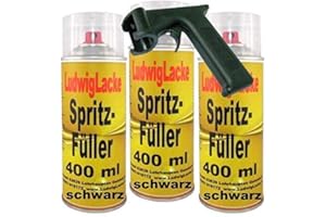 ‎LUDWIGLACKE Spritzspachtel Spritzfüller Grundierung Spraydose 3 x 400ml schwarz Plus Haltegriff
