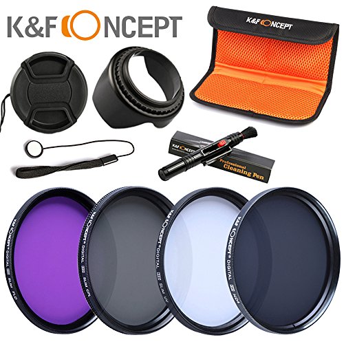 K   F Concept 52 mm UV polarisant circulaire FLD Filtre ND4 Kit d accessoires pour Nikon D5300 D5200  D5100  D3300 D3200 D3100 Appareil photo r  flex num  rique   Stylo de nettoyage   fleur p  tale Pare-soleil   Bouchon d objectif avec cordon   pochette de filtre