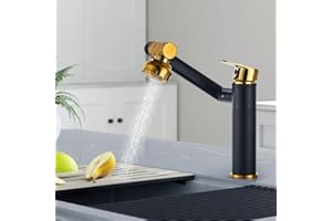 TOPBASHGO Universeller 360 ° drehbarer Wasserhahn, Wasserhahn Bad, Kaltwasserhahn Gäste WC Waschbeckenarmatur, Warm- und Kaltwasserhahn Für Badezimmer (schwarzes Gold)