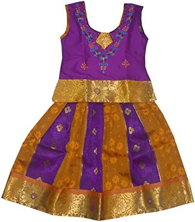 Mysilk SareeMysilksaree Girls Pattu Pavadai Violet & Orange(MALARVOR)