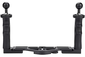 Focket Kamera Dual Handle Grip, Aluminium 1in Ball 1 / 4in Schrauben Unterwasserkamera Tray, leicht, robust langlebig für Unterwasserkamera Gehäuse Fall Zubehör (schwarz)