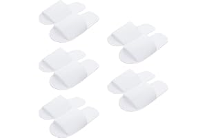 Bavooty Halkfria tofflor, Gästtofflor, Halkfria engångstofflor, Inomhusskor, Premium Frottétofflor, Öppna Tofflor, Bomullslinne Bekvämt och Andningsbart Material, 5 Par, Vit, 48 EU