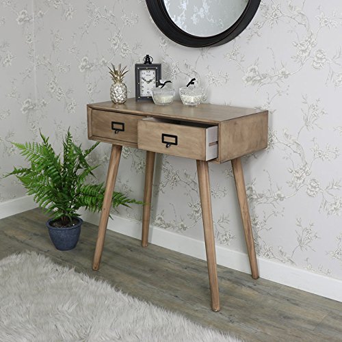 Brown Wooden Retro Style 2 Drawer Wooden Console Table - Brixham Range