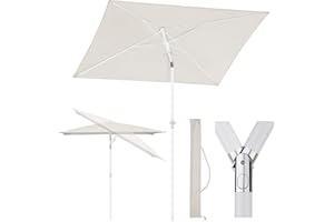 Sekey 180 × 125 cm Sonnenschirm mit Schutzhülle, Balkonschirm Gartenschirm Terrassenschirm, Sonnenschutz UPF50+, Kippbar, Höhenverstellbar, Rechteckig- Graubeige