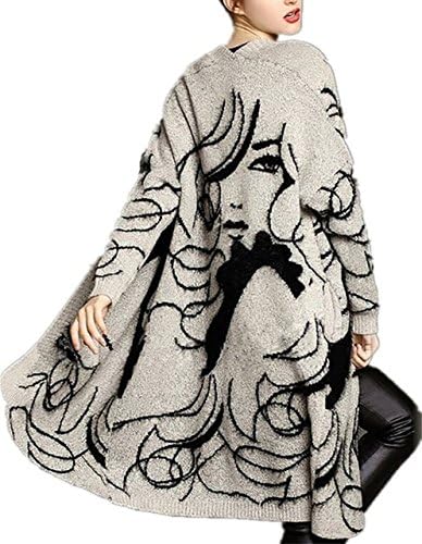 Choies Women's White Beauty Jacquard Mohair Longline Knitted Cardigan Coat Knitwear ONESIZE