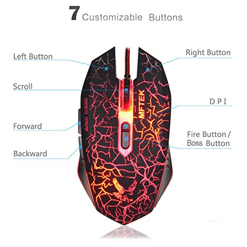 Gaming Tastatur und Maus Set with Gaming Headset, MFTEK Gaming Tastaturen (US Layout, 3 Farben, USB) + Gaming Mouse (4 Farben, USB) + Gaming Headphone Kopfhörer + Professional Gaming Mousepad für PC Gamer - 7