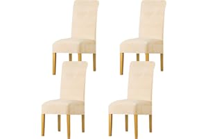 LANSHENG Dining Chair Covers Set of 4, Stretch High Back Chair Seat Protector Slipcovers, Washable Removable Kitchen Chair Covers for Dining Room (Beige, Set of 4)