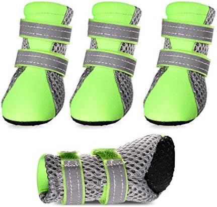 Petsee Dog Shoes Pet Boots with Non-slip Soft Sole, Mesh and Reflective Velcro for Small Dogs4 Pcs (L(2.1"x1.57"), Green)