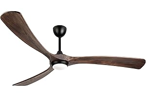 Ovlaim 183cm Silenzioso Motore DC Legno Ventilatore da soffitto Luce e Telecomando, 3 Lame Grande Ventilatore da soffitto interno esterno per grande soggiorno Garage