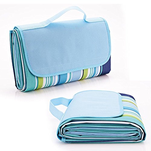 GYOYO 145*180CM Picknick-Matte/ Picknickdecke am Meer/ Aufrollbare Picknickdecke Campingdecke Reisedecke Stranddecke wasserdicht mit Tragegriff (Blue)
