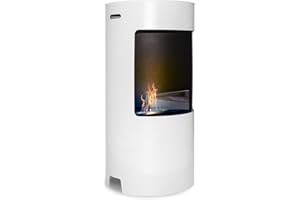 FRANKYSTAR Giulio Cesare - Chimenea de bioetanol Independiente con Quemador de 1,5L. Chimenea de bioetanol Independiente de Acero Inoxidable y Vidrio Templado Blanco Ø40x80 cm