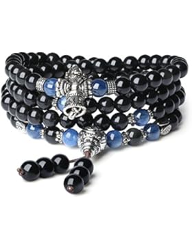 COAI® 108 Perlen Multilayer Kyanit und Obsidian Mala Wickelarmband Gebetskette für Damen/Herren