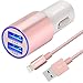 Produktbild Kfz Ladegerät, IWAVION 4.8A/24W Schnelle Dual USB AutoLadegerät mit 1M Nylon Ladekabel Lightning Kabel für IPhone 7/7Plus/6s/6s Plus/6/SE/5s/5c/5, iPad Air/mini/Pro,Samsung und weitere(Rose Gold)