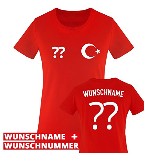 TRIKOT – TÜR – WUNSCHDRUCK – Damen T-Shirt – Rot / Weiss Gr. S