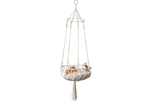 GENIKEER Hamac Pour Compagnie 30/40 cm Hamac En M-a-c-r-a-m-é Pour Chat Pour Fenêtre Ou Plafond, Hamacs Tissé À Suspension Boho, Avec Pompon, Lit Intérieur Chat Pour Dormir, Jouer, Grimper, Se Prélasser