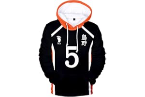 YIMIAO Impresión 3D Sudadera con Capucha Haikyuu Anime Patrón Casual Deportiva para Hombres Mujeres Mangas largas Cordón Volleyball Junior Karasuno High School Pullover