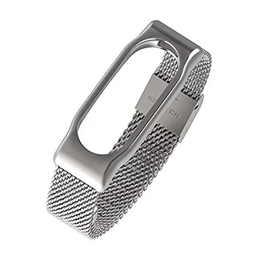 Pinhen MI Band 2 Banda de Silicona Metal Mesh Repuesto Correa de Recambio Brazalete Extensibles Surtido de Colores para Xiaomi Mi Band 2 Wireless Pulsera  Mesh Silver 