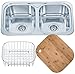 Produktbild Küchenspüle Doppelbecken Einbauspüle aus Edelstahl. Draht Korb Schüssel Einsatz und Bambus Schneidebrett inbegriffen. (D23 + cb + wb)
