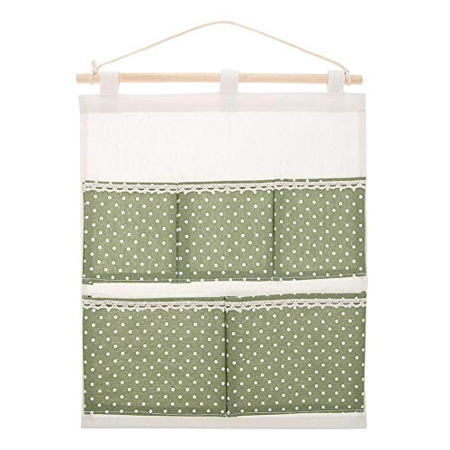 Preisvergleich Produktbild JUNERAIN Wandhängetasche, 5 Taschen, Punktemuster, Baumwollleinen, Türkleiderschrank, Wandaufhängung, Aufbewahrungstaschen Hyb-2