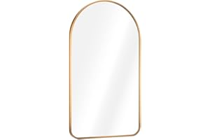 Navaris Arched Wall Mirror - Golden Arch Framed Mirror - 45 x 80 cm Wall-Mounted Mirror with Gold Aluminium Alloy Frame for Living Room Bathroom Hall