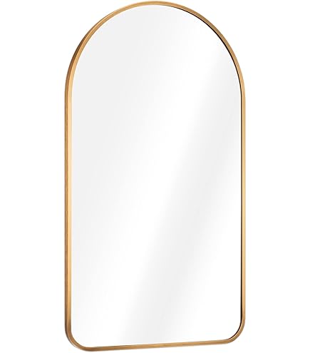 BEAUTYPEAK Wandboogspiegel met goud, 76 x 51 cm, onbreekbaar frame van aluminiumlegering, badkamerspiegel, wandmontage en betrouwbare wandboog, geschikt voor slaapkamer, entree, badkamer