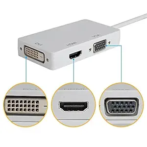 Protokart Mini Displayport to HDMI / VGA / DVI Male to Female 3 in 1 Adapter, Thunderbolt Port compatible, For Apple MacBook, MacBook Pro, MacBook Air, iMac, Mac mini, Mac Pro, Projector, PC - 1 year warranty